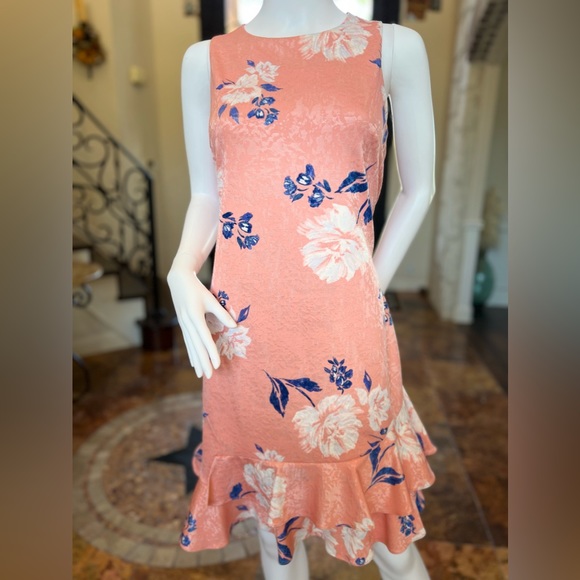 Ivanka Trump - NWT Peach Floral Dress with Ruffle Hem - Picture 1 of 3
